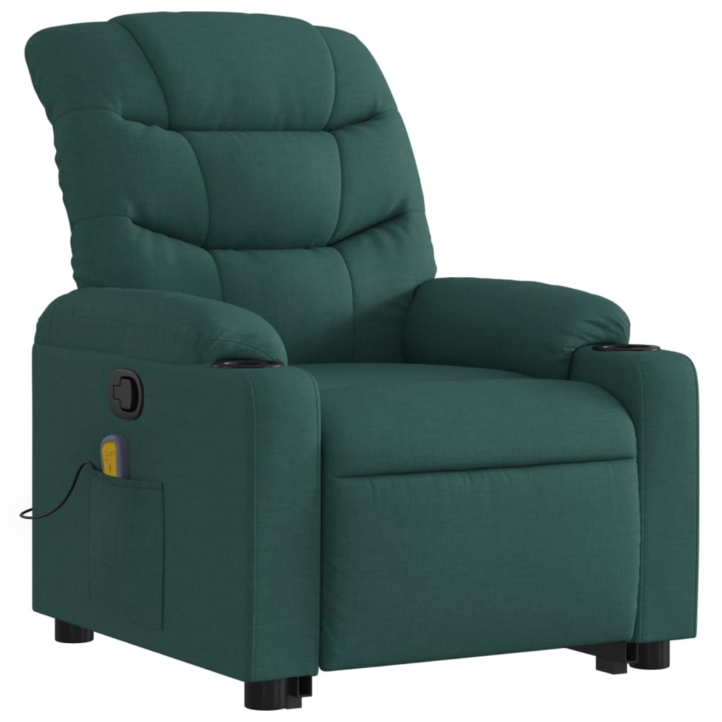 vidaXL Stand up Massage Recliner Chair Dark Green Fabric