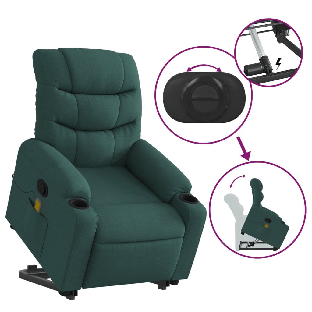 vidaXL Stand up Massage Recliner Chair Dark Green Fabric